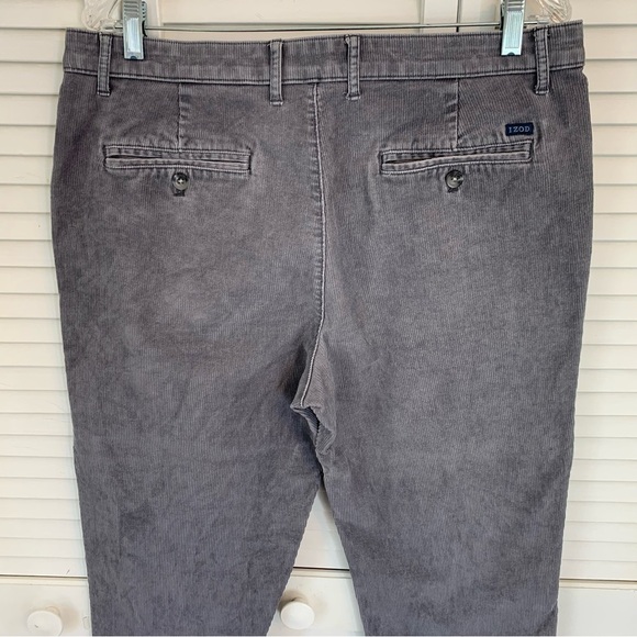 Izod Corduroy Chino Pants Men 34x32 Gray Straight Leg Flat Front Casual Work - Picture 7 of 12